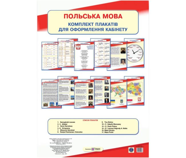 НУШ Комплект таблиць для оформлення кабінету Пiдручники i посiбники Польська мова - Видавництво Пiдручники i посiбники - ISBN 2255555502938