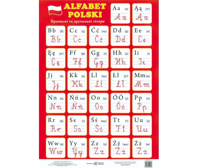 Плакат школьный Пiдручники i посiбники Польский алфавит Прописные и печатные буквы - Издательство Пiдручники i посiбники - ISBN 2255555500248