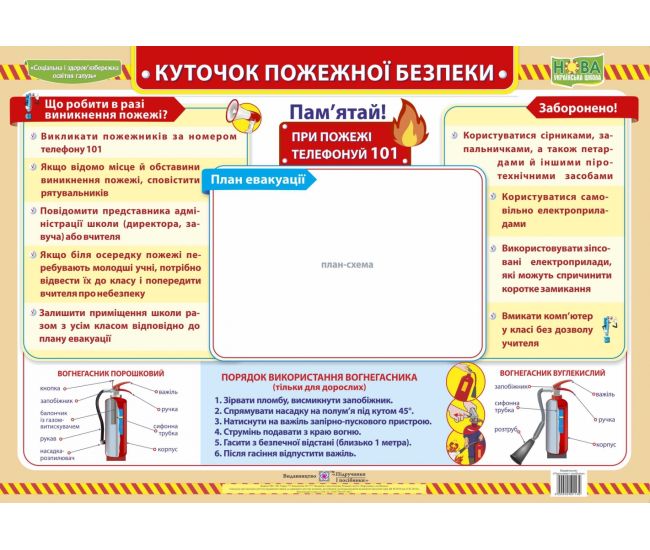 Плакат шкільний: Куточок пожежної безпеки - Видавництво Пiдручники i посiбники - ISBN 2255555501139