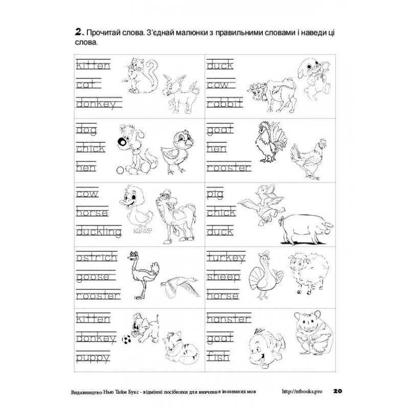 Розмальовка + завдання. Англійська. Свійські (домашні) тварини Нью Тайм