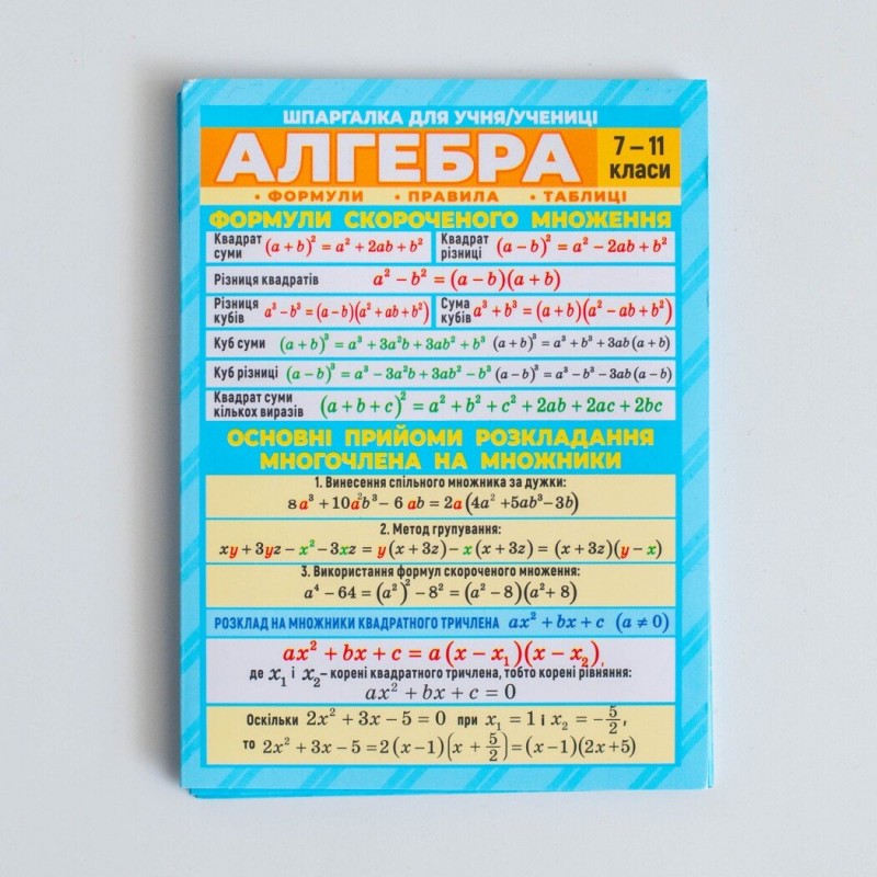 Шпаргалка. Алгебра. 7-11 класс Ранок. Наочні посібники