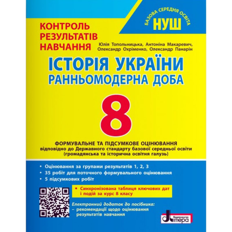НУШ История Украины. 8 класс. Тестовый контроль результатов обучения + Оценка по группам результатов Літера Топольницкая, Макаревич и др. (2025 год)